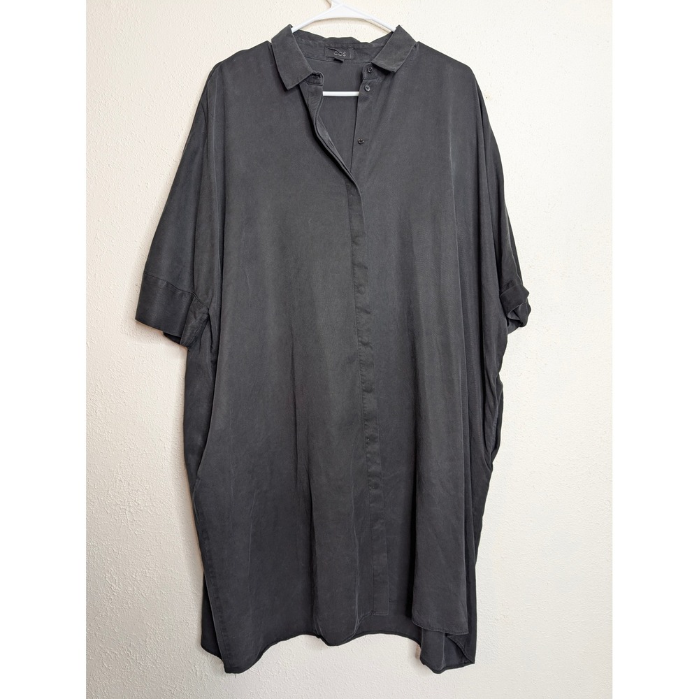 COS Women Shirt Dress 6 Black Lyocell Short Sleeve Oversized Minimalist Office
